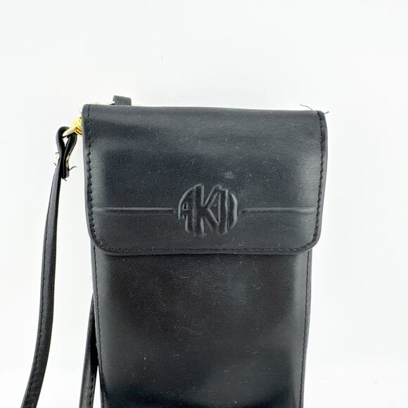 Vintage Anne Klein Leather Crossbody Wallet Purse Women's Black Adjustable Strap - Picture 10 of 14